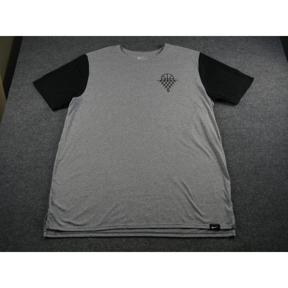 Nike Dri-FIT Basketball T-Shirt Mens XL Grey Black Colorblock Graphic Tee 2131‎